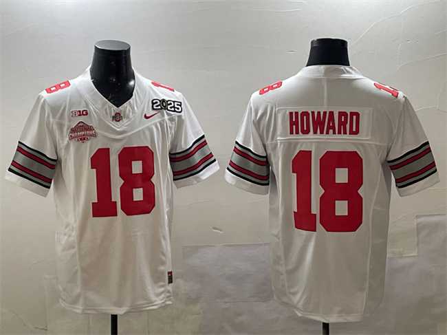 Mens Ohio State Buckeyes #18 Will Howard White 2025 CFP Final With National Champions Patch F.U.S.E. Vapor Limited Stitched Jersey->ohio state buckeyes->NCAA Jersey
